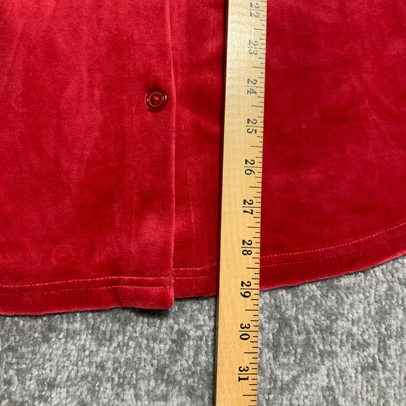 D &‎ Co. Button Front Big Shirt Women Size 1X Red Velour Shirttail Hem - Picture 13 of 14
